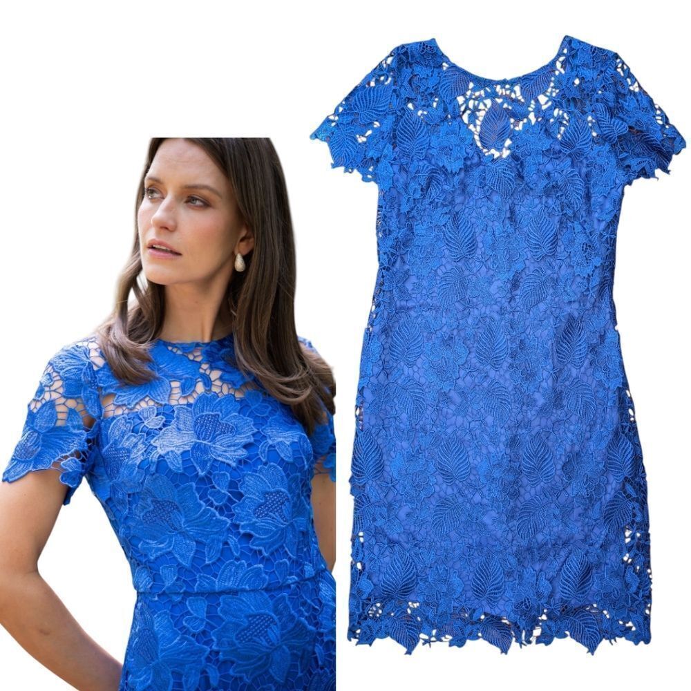 Cachet Sapphire Blue Lace Dress Large